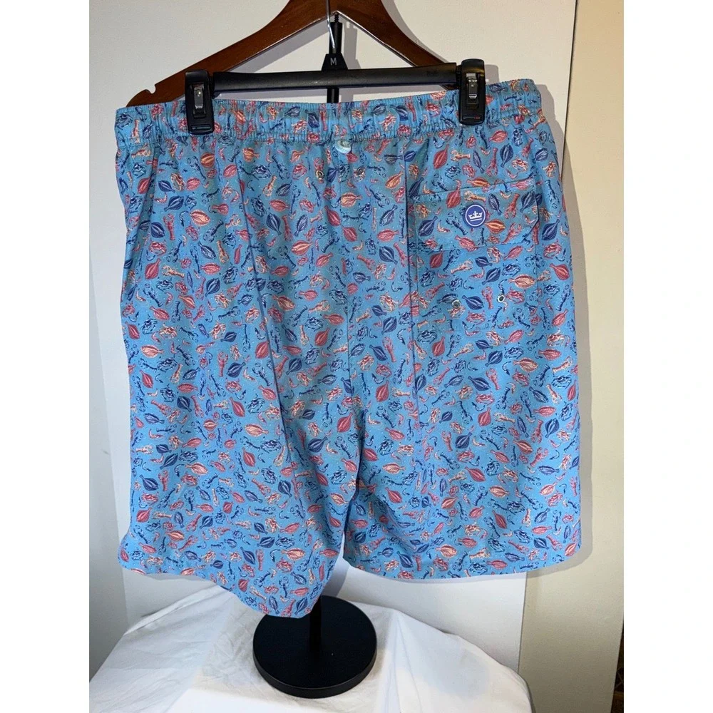 Peter‎ Millar Swim Trunks Mens XL Blue Lobster Crab Fish Print 8 Inch Inseam